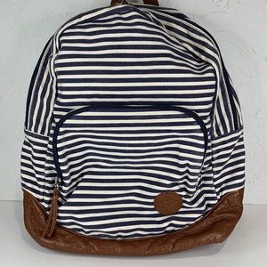 Roxy Womens Girls Full Size Backpack Book Bag Lightweight Blue White Striped